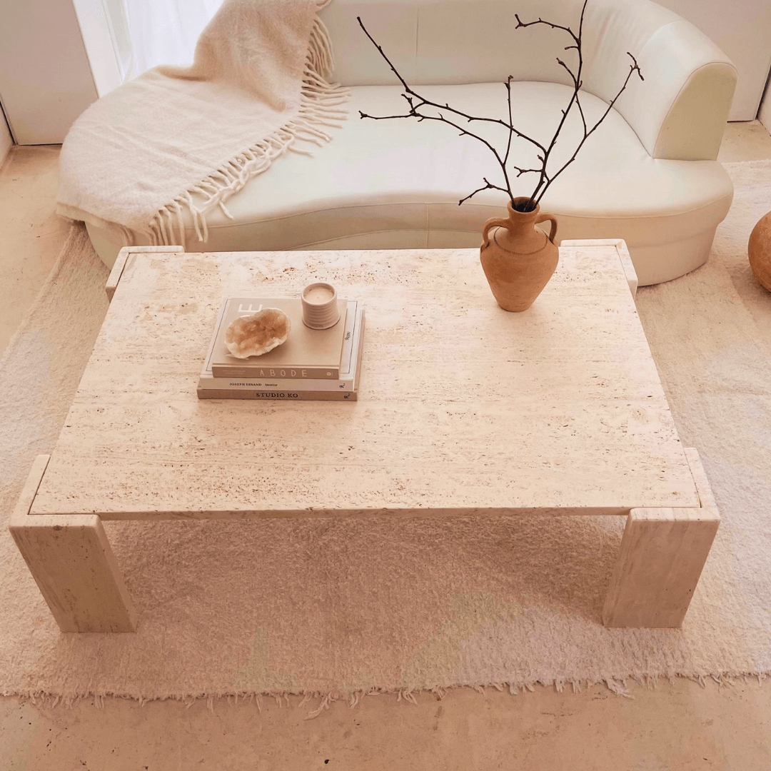 Table de pièce maîtresse rustique moderne en travertin