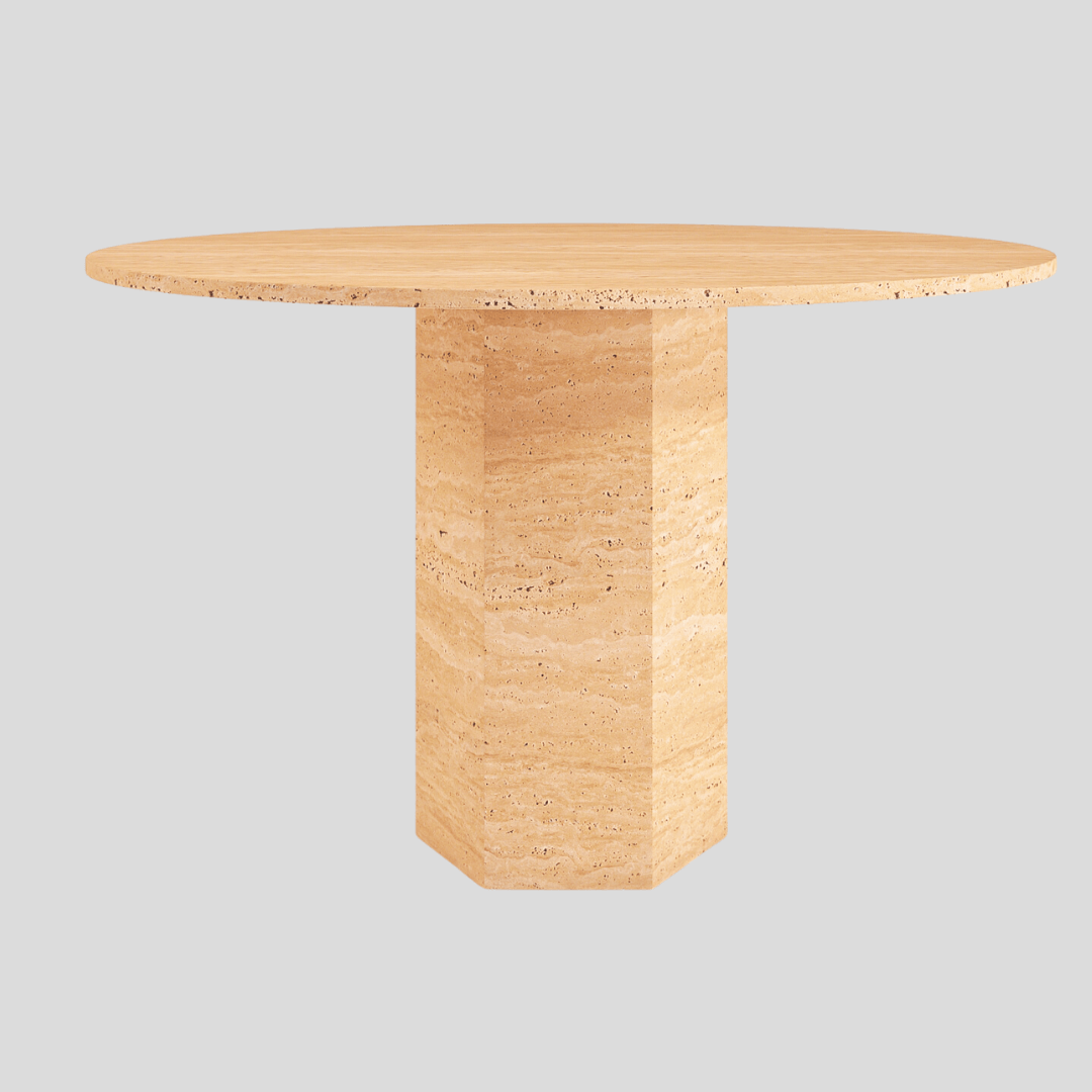 La table à manger ronde en travertin Hexagon