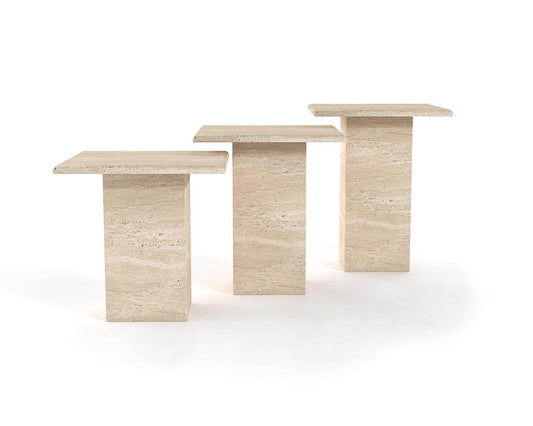 Travertine Side Table with Unique Extra Tiers for Versatile Use