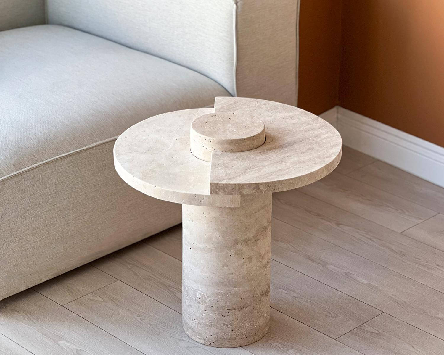 Two-Level Round Travertine Table 