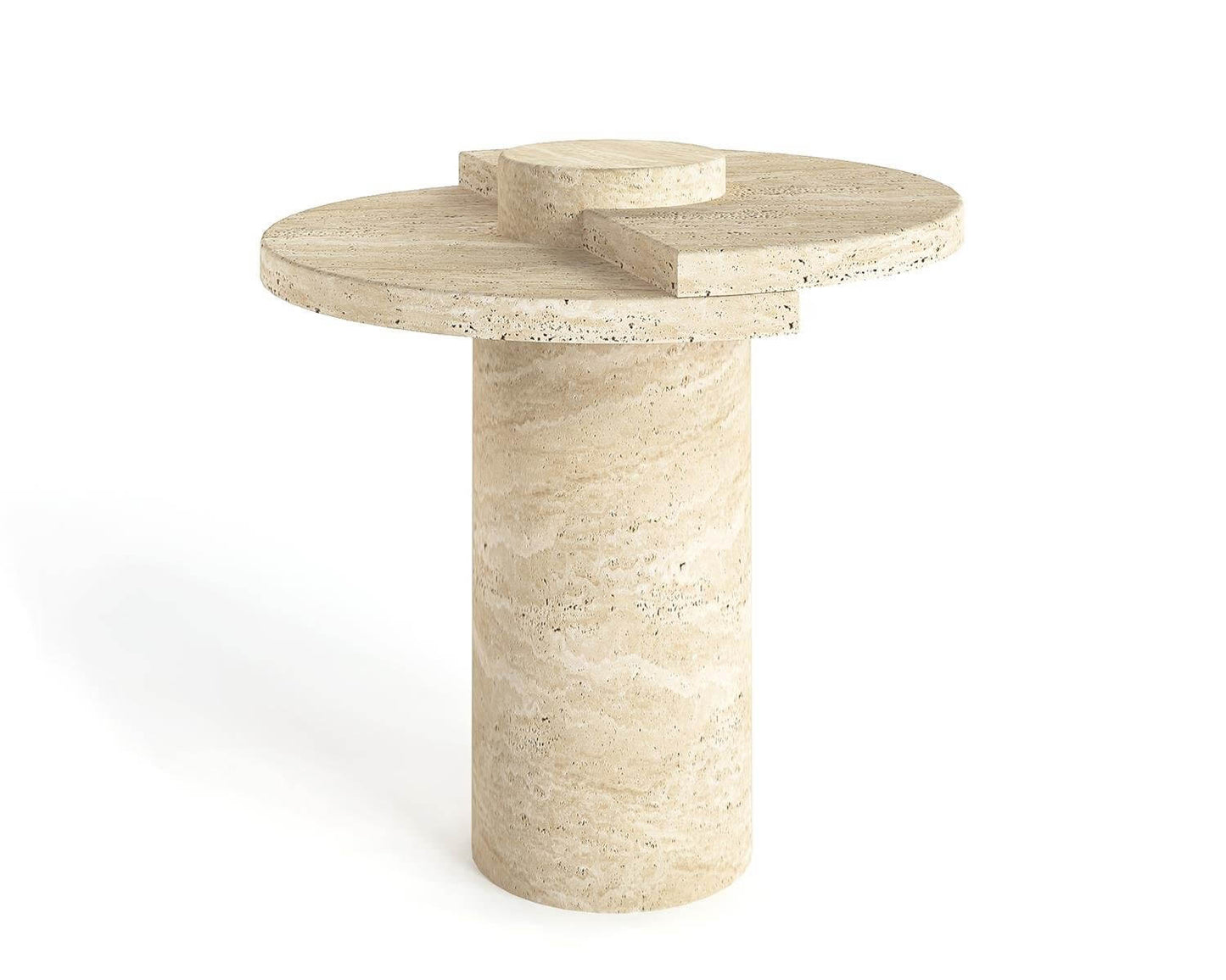 Travertine Table Featuring Convenient Adjacent Tier for Extra Space