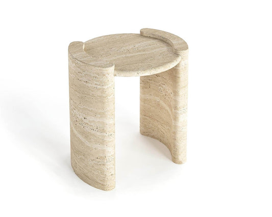 Travertable's Signature Round Travertine Bedside Table